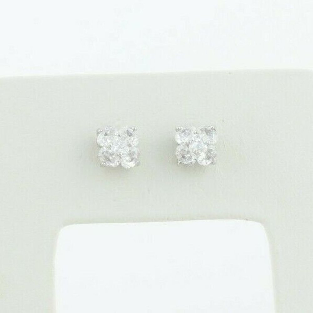 Sterling Silver White CZ Earrings Stud Post Earrings Sparkly and Pretty - Picture 4 of 8